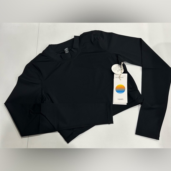 Vuori Women's XL Dune Crop Top Black NWT UPF 30 Sun Protection Mock Neck - Picture 1 of 7